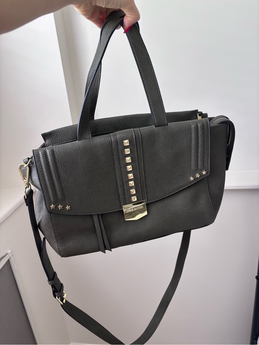 Olive Green Steve Madden Stud-Detail Women's Satchel Bag